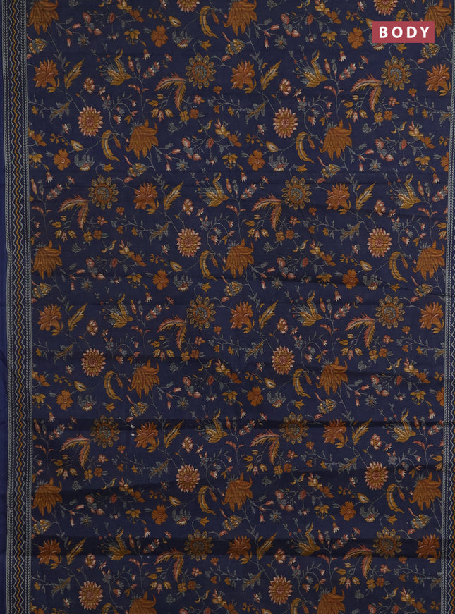 Muslin cotton saree dark grey with allover kalamkari prints and printed border