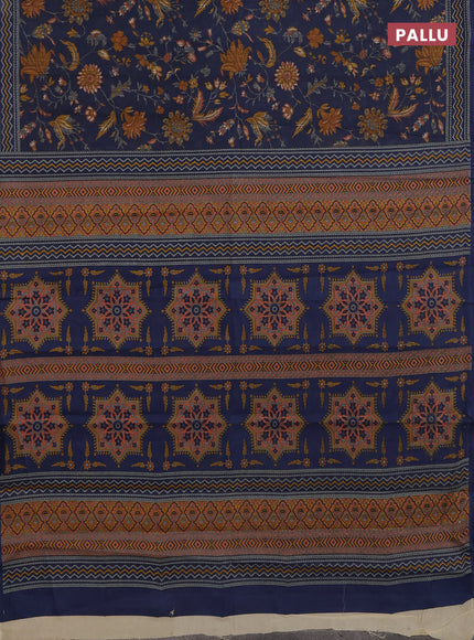 Muslin cotton saree dark grey with allover kalamkari prints and printed border