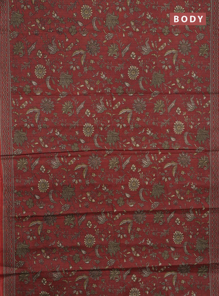 Muslin cotton saree rust shade with allover kalamkari prints and printed border