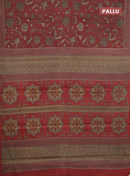 Muslin cotton saree rust shade with allover kalamkari prints and printed border