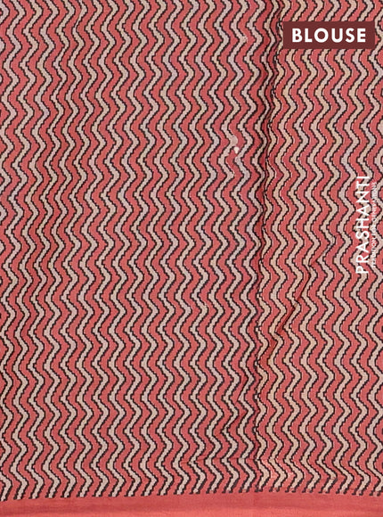 Muslin cotton saree rust shade with allover kalamkari prints and printed border