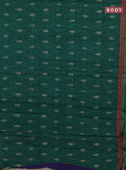 Muslin cotton saree green with allover dabu prints and printed border