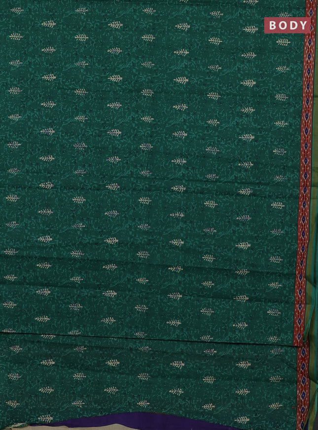 Muslin cotton saree green with allover dabu prints and printed border