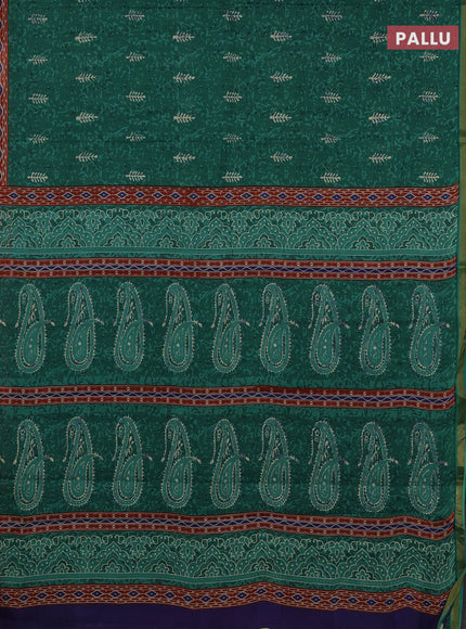 Muslin cotton saree green with allover dabu prints and printed border