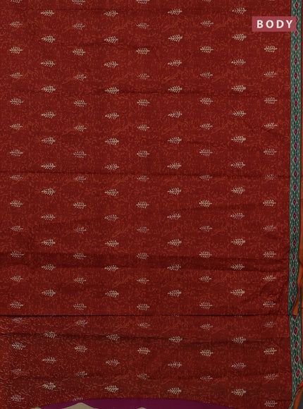 Muslin cotton saree rust shade with allover dabu prints and printed border