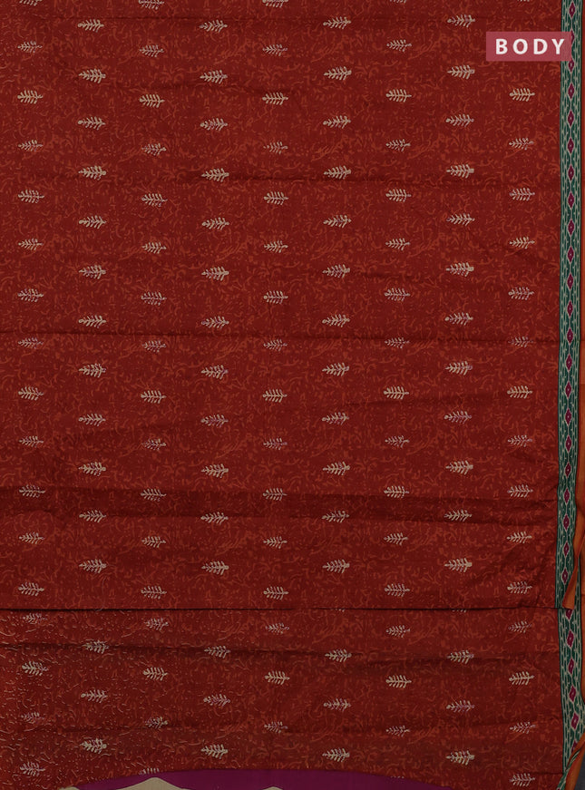 Muslin cotton saree rust shade with allover dabu prints and printed border