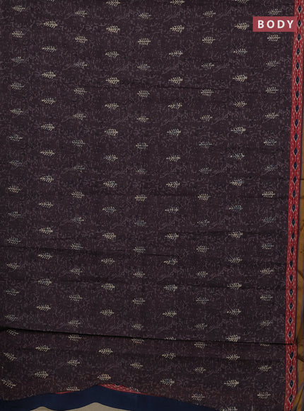Muslin cotton saree dark grey with allover dabu prints and printed border