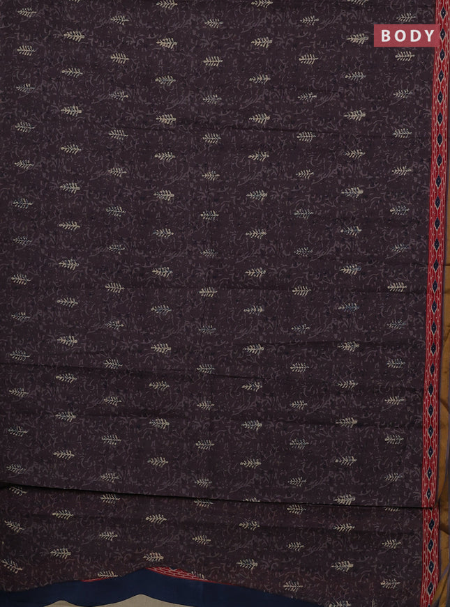 Muslin cotton saree dark grey with allover dabu prints and printed border