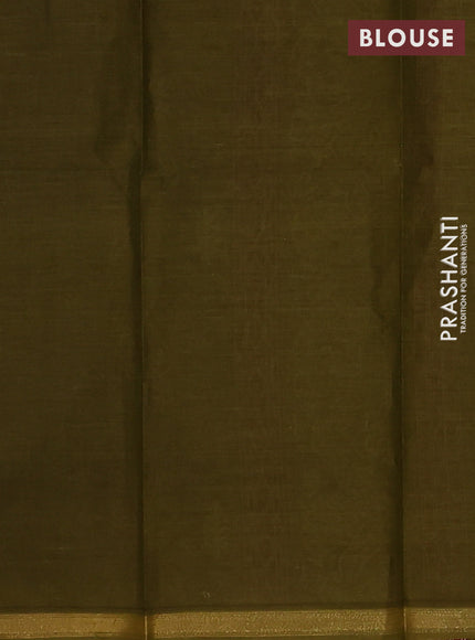 Muslin cotton saree mehendi green with allover dabu prints and printed border
