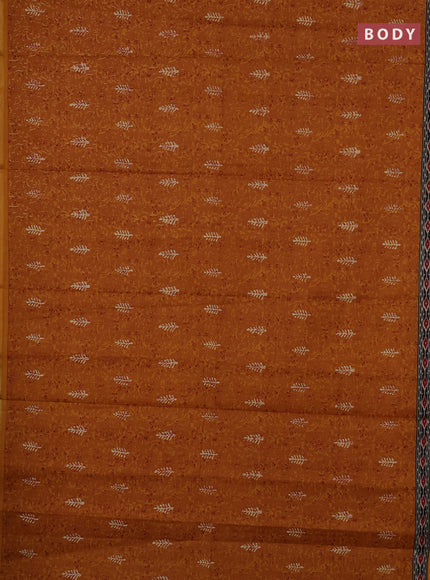Muslin cotton saree mustard yellow with allover dabu prints and printed border