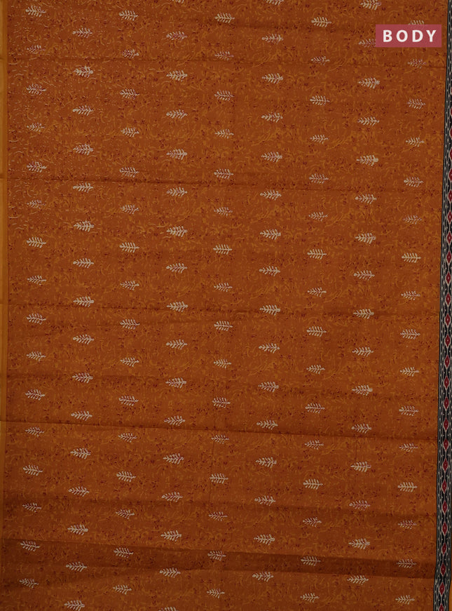 Muslin cotton saree mustard yellow with allover dabu prints and printed border