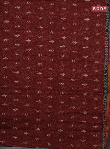 Muslin cotton saree rust shade with allover dabu prints and printed border