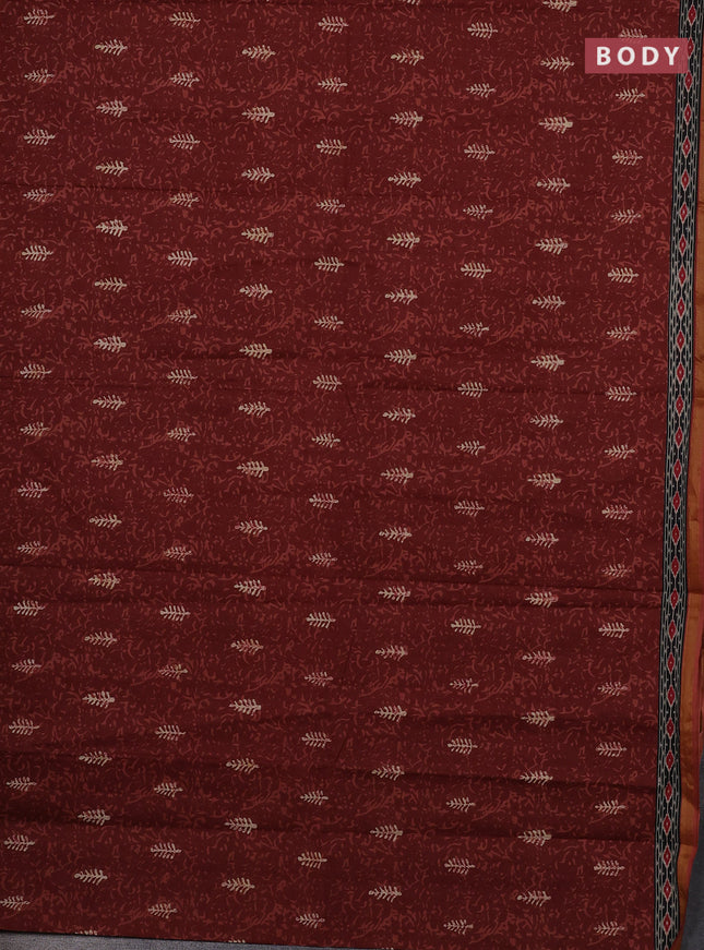 Muslin cotton saree rust shade with allover dabu prints and printed border