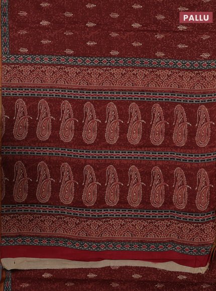 Muslin cotton saree rust shade with allover dabu prints and printed border