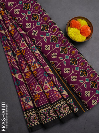 Muslin cotton saree purple and black with allover patola prints and printed border