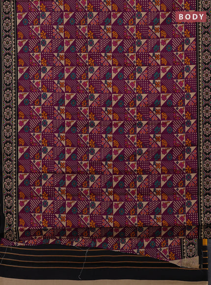 Muslin cotton saree purple and black with allover patola prints and printed border
