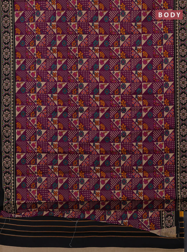 Muslin cotton saree purple and black with allover patola prints and printed border