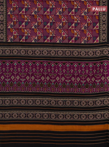 Muslin cotton saree purple and black with allover patola prints and printed border