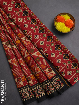 Muslin cotton saree maroon and black with allover patola prints and printed border
