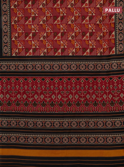 Muslin cotton saree maroon and black with allover patola prints and printed border