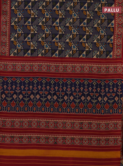 Muslin cotton saree blue and maroon with allover patola prints and printed border