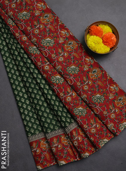 Muslin cotton saree green and maroon with allover butta prints and printed border