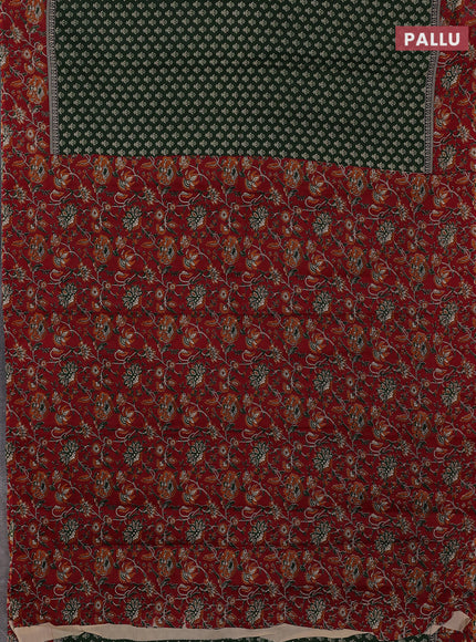 Muslin cotton saree green and maroon with allover butta prints and printed border