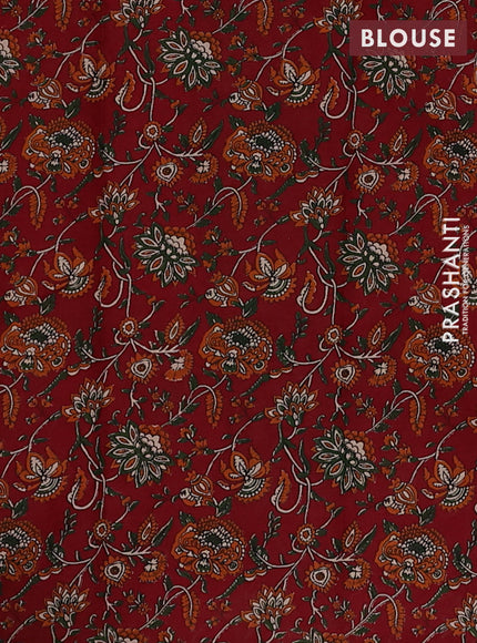 Muslin cotton saree green and maroon with allover butta prints and printed border