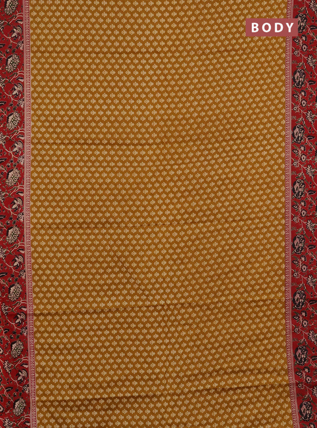 Muslin cotton saree dark mustard and maroon with allover butta prints and printed border