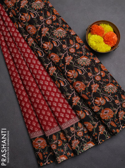Muslin cotton saree maroon and black with allover butta prints and printed border
