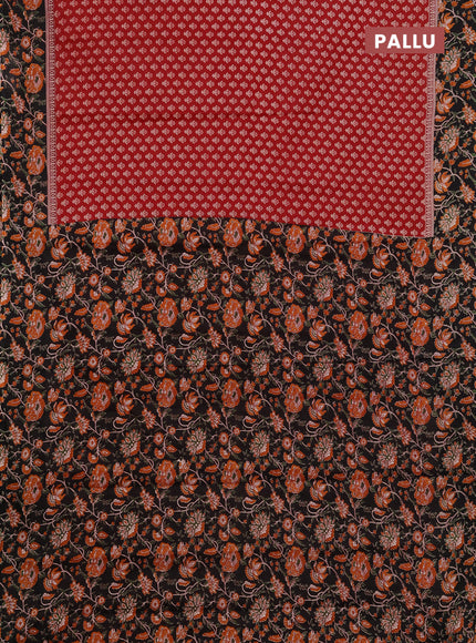 Muslin cotton saree maroon and black with allover butta prints and printed border