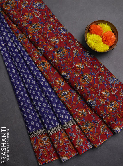 Muslin cotton saree blue and maroon with allover butta prints and printed border