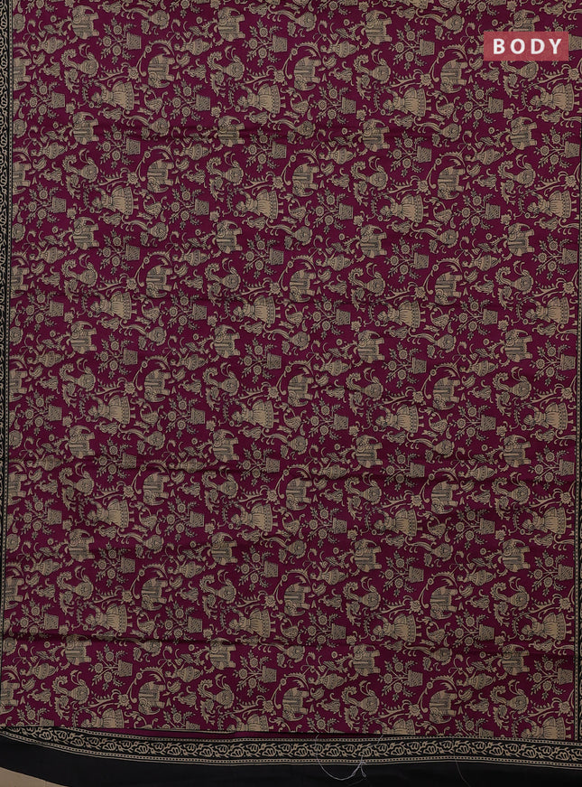 Muslin cotton saree purple and black with allover kalamkari prints and printed border