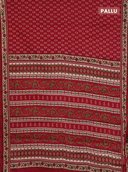 Muslin cotton saree maroon and beige with allover ikat butta prints and printed border