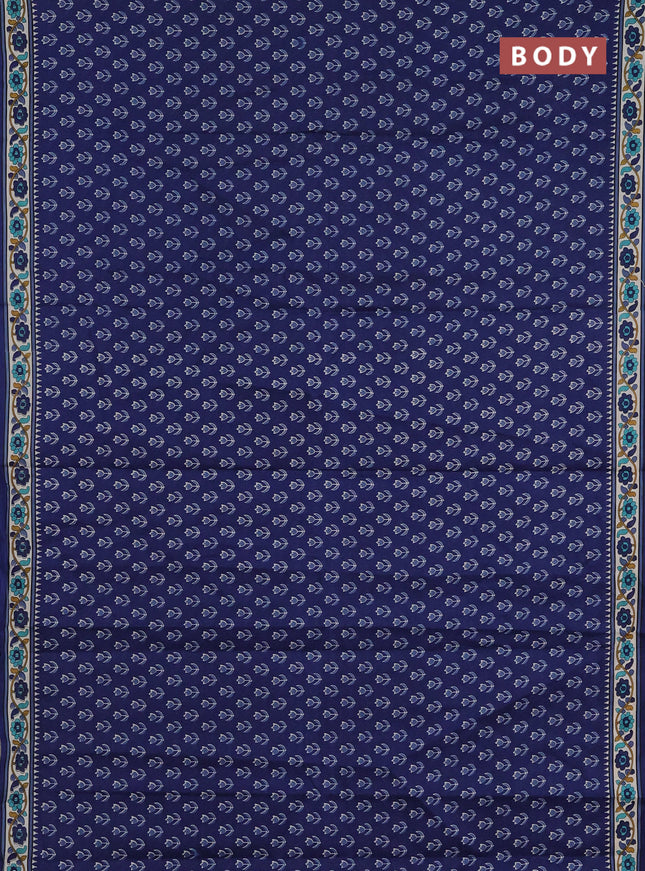 Muslin cotton saree blue and beige with allover ikat butta prints and printed border