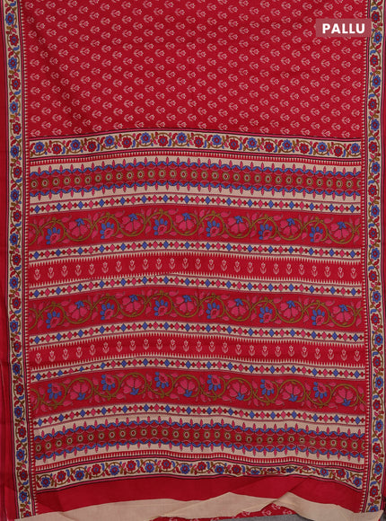 Muslin cotton saree pink and beige with allover ikat butta prints and printed border
