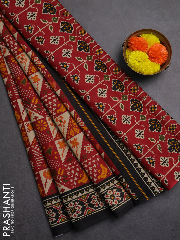 Muslin cotton saree maroon and black with allover patola prints and printed border