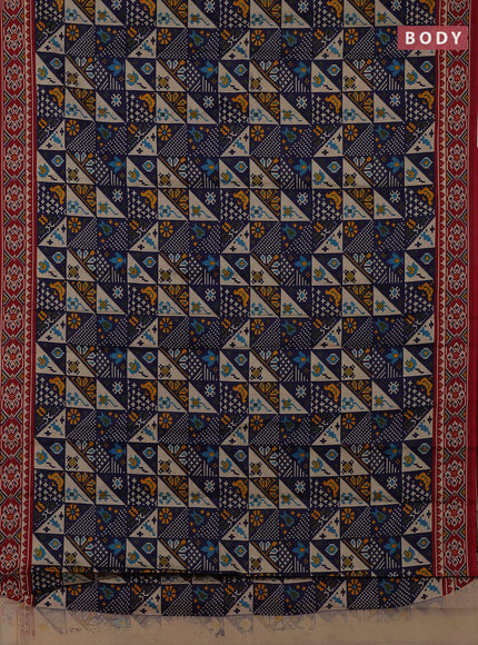 Muslin cotton saree blue and maroon with allover patola prints and printed border