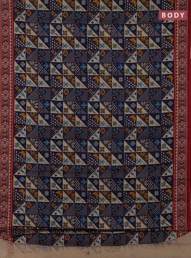 Muslin cotton saree blue and maroon with allover patola prints and printed border