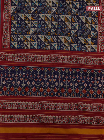 Muslin cotton saree blue and maroon with allover patola prints and printed border