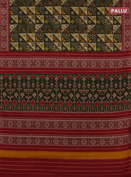 Muslin cotton saree olive green and maroon with allover patola prints and printed border