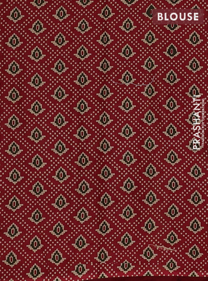 Muslin cotton saree olive green and maroon with allover patola prints and printed border