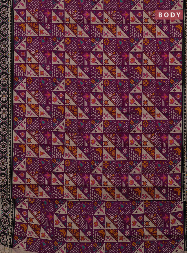 Muslin cotton saree purple and black with allover patola prints and printed border