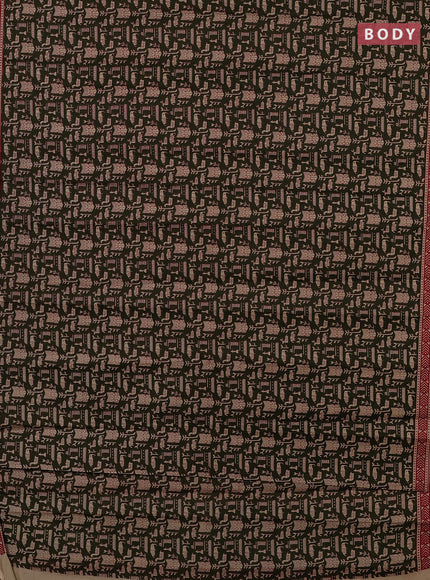 Muslin cotton saree olive green and maroon with allover warli prints and printed border