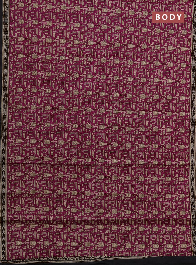 Muslin cotton saree pink and black with allover warli prints and printed border
