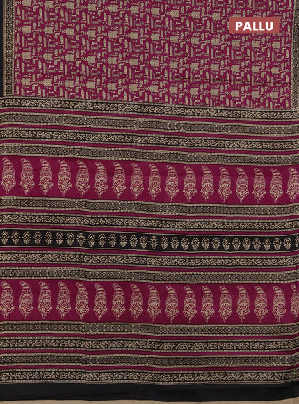 Muslin cotton saree pink and black with allover warli prints and printed border