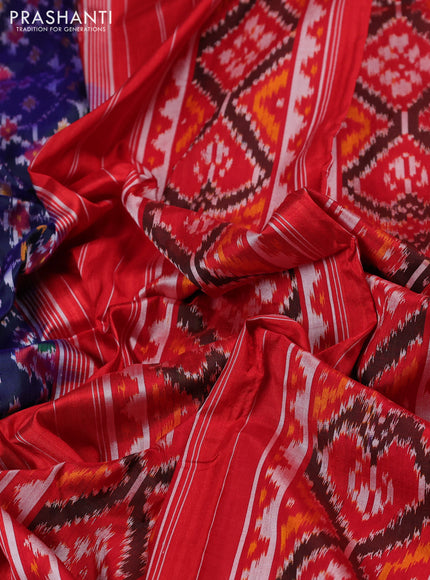 Pochampally silk saree blue and red with allover ikat weaves and ikat woven border