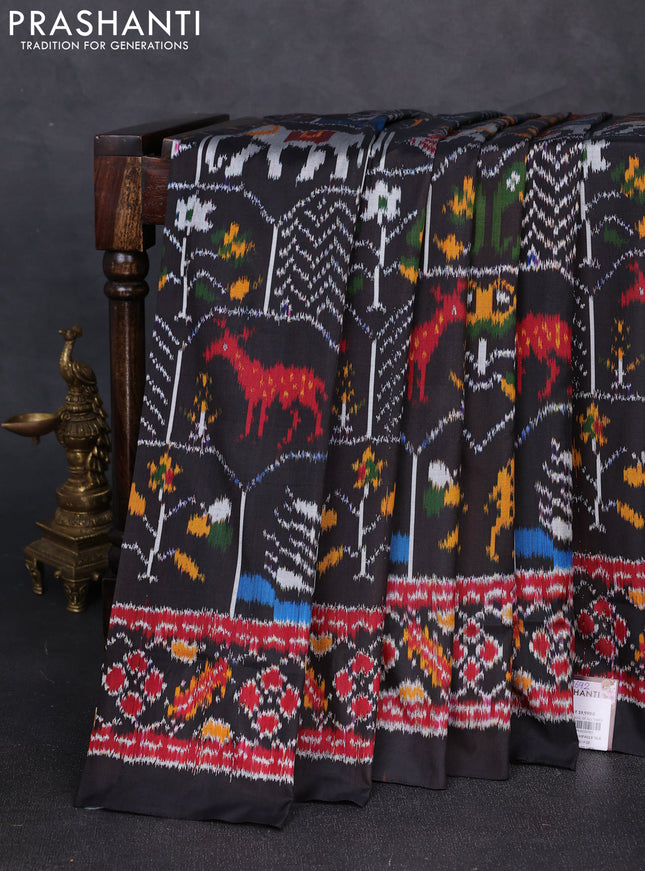 Pochampally silk saree black with allover ikat weaves and ikat woven border
