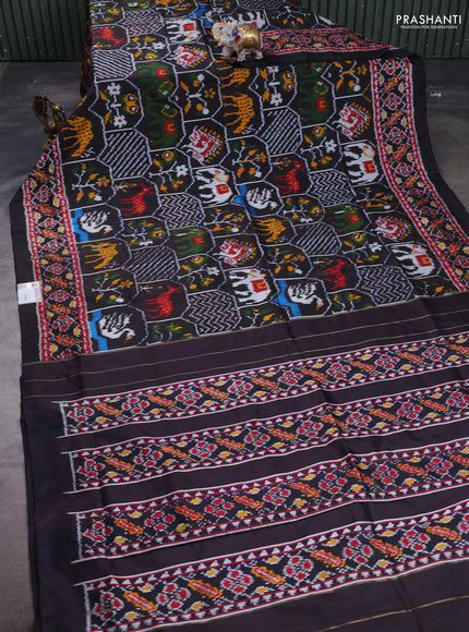Pochampally silk saree black with allover ikat weaves and ikat woven border