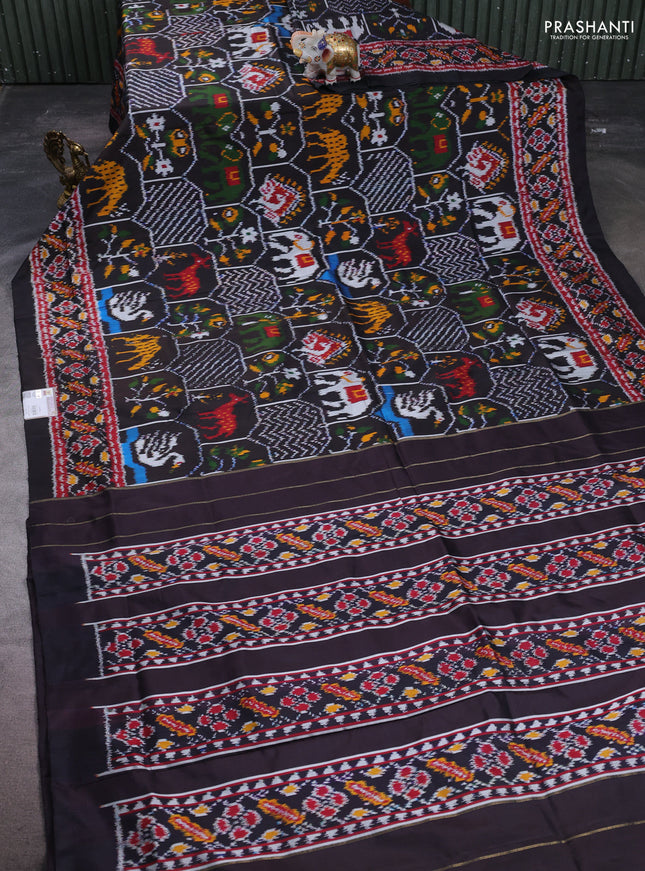 Pochampally silk saree black with allover ikat weaves and ikat woven border